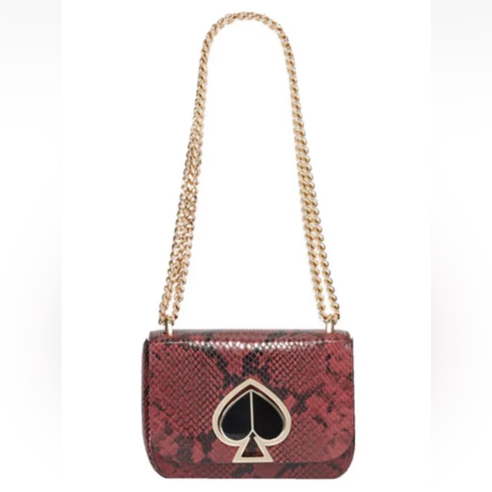 Kate Spade CherryWood Small Convertible Chain Shoulder Strap Nicola Snake Emboss